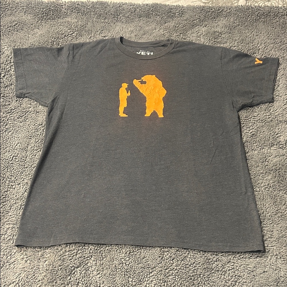 YETI Gray T-Shirt with Orange Graphic